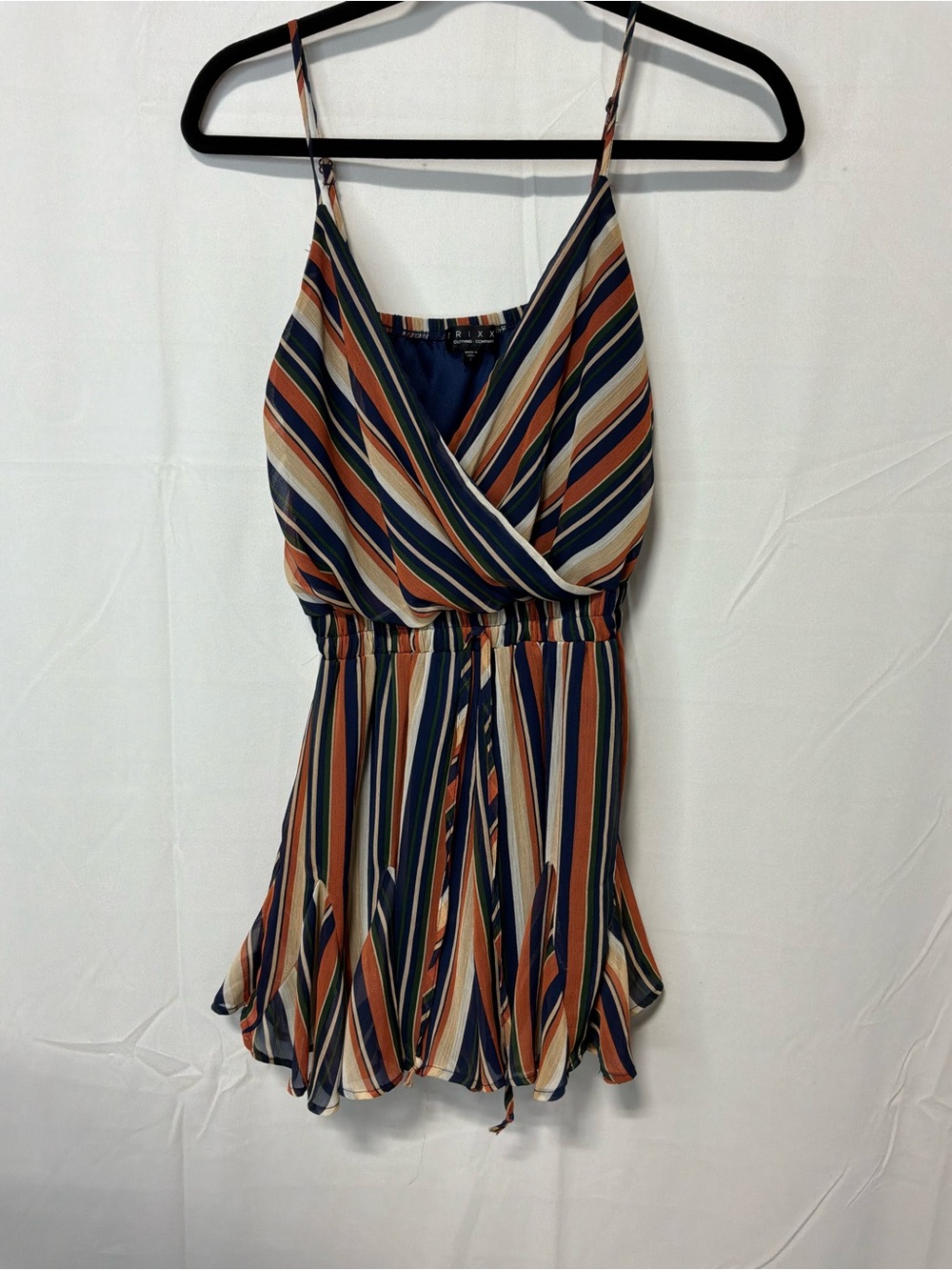 Trixxi Striped Spaghetti Strap Romper in Navy, Rust & Cream